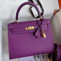 Hermes Kelly Sellier 25 käsintehty laukku Anemone Epsom Calfskin -vuokolla