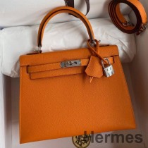 Hermes Kelly Sellier 25 käsintehty laukku oranssista Epsom vasikanahasta