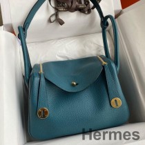 Hermes Lindy 26 käsintehty laukku Vert Bosphore Clemence -nahkaa