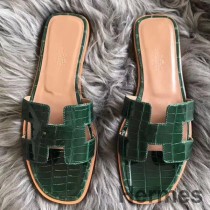 Hermes Oran Sandaalit Vihreässä Kiiltävä Niloticus Crocodile