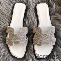 Hermes Oran Sandaalit Valkoinen Mokka ja Crystal