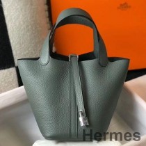 Hermes Picotin Lock 18 Bag In Vert Amande Clemence Leather
