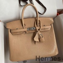 Hermes Birkin 25 Retourne Handgefertigte Tasche Aus Beigem Eidechsenleder