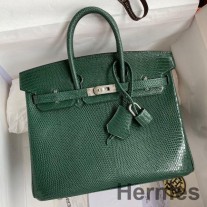 Hermes Birkin 25 Retourne Handgefertigte Tasche aus Malachit-Eidechsenleder