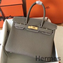 Hermes Birkin 30 Handgefertigte Tasche aus Etain Clemence Leder