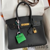 Hermes Birkin 30 Retourne Handgefertigte Tasche Aus Schwarzem Clemence Leder
