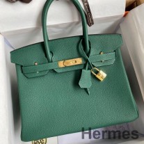 Handgefertigte Hermes Birkin 30 Retourne-Tasche aus malachitfarbenem Clemence-Leder
