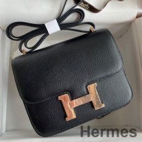 Hermes Constance 18 Handgefertigte Tasche aus schwarzem Chevre Mysore Leder
