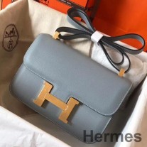 Hermes Constance 24 Handgefertigte Tasche Aus Blauem Lin Epsom Leder