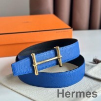 Hermes H d'Ancre Wendegürtel 32MM aus blauem und schwarzem Epsom-Kalbsleder