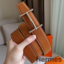 Hermes H d'Ancre Wendegürtel aus goldfarbenem/rotem Epsom-Leder