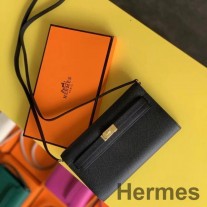 Hermes Kelly Classique To Go Geldbörse aus schwarzem Epsom-Kalbsleder