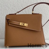 Handgefertigte Tasche „Kelly En Desordre 20“ von Hermes aus goldenem Epsom-Kalbsleder