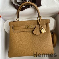 Hermes Kelly Retourne 25 Handgefertigte Tasche aus Biscuit Clemence Leder