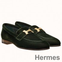 Hermes Paris Slipper aus dunkelgrünem Samt