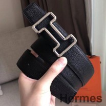 Hermes Tonight 38MM Wendbarer Gürtel Aus Schwarzem Clemence-Leder