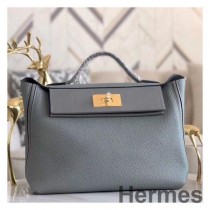 Hermes 24/24 29 Tasche aus blauem Glacier Clemence Kalbsleder