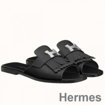 Hermes Auteuil Sandalen aus schwarzem Kalbsleder
