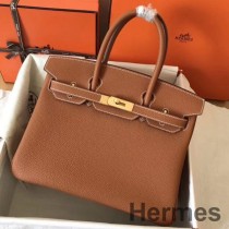 Hermes Birkin 30 Handgefertigte Tasche aus goldenem Clemence-Leder