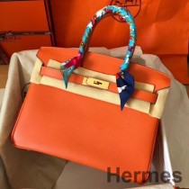 Hermes Birkin 30 Handgefertigte Tasche aus orangefarbenem Epsom-Leder