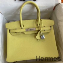 Handgefertigte Tasche Hermes Birkin 30 Retourne aus limettengrünem Epsom-Kalbsleder