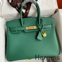 Handgefertigte Tasche Hermes Birkin 30 Retourne aus Epsom-Kalbsleder in Malachit