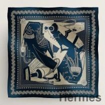 Hermès blauer Zuaven- und Drachen-Bandana-Schal 140
