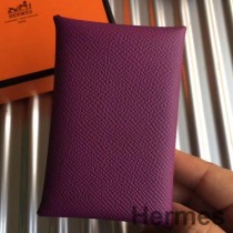 Hermes Calvi Kartenhalter aus lila Epsom-Leder