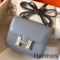 Hermes Constance 18 Handgefertigte Tasche Aus Blauem Lin Epsom Leder