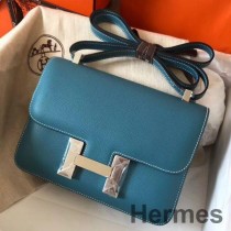 Hermes Constance 24 Handgefertigte Tasche aus blauem Jean Epsom Leder