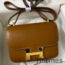 Handgefertigte Tasche Hermes Constance 24 aus goldenem Barenia-Kalbsleder