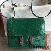 Hermes Constance 24 Handgefertigte Tasche Aus Grünem Niloticus-Krokodil