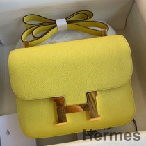 Handgefertigte Tasche Hermes Constance 24 aus limettengrünem Epsom-Kalbsleder