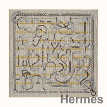 Hermes Grau/Gelb Panoplie Equestre Eyeliner Schal 140