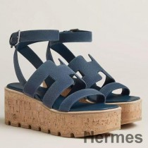 Hermes Havane 30 Sandalen aus blauem Wildleder