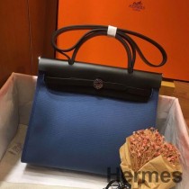 Hermes Herbag Zip 31cm Tasche in Schwarz und Blau