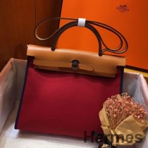 Hermes Herbag Zip 31cm Tasche in Braun und Rot