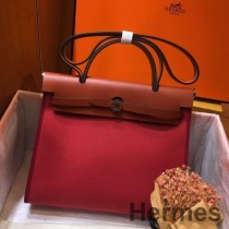 Hermes Herbag Zip 31cm Tasche in Kamel und Bordeaux