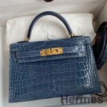 Handgefertigte Tasche Hermes Kelly Mini II Sellier aus glänzendem Colvert-Alligatorleder