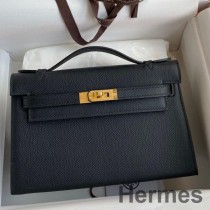 Handgefertigte Tasche „Kelly Pochette“ von Hermes aus schwarzem Epsom-Kalbsleder