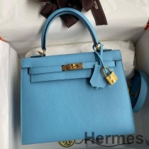 Handgefertigte Tasche „Kelly Sellier 25“ von Hermes aus blauem Candy-Epsom-Kalbsleder