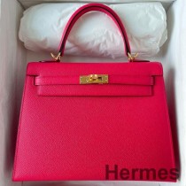 Handgefertigte Tasche „Kelly Sellier 28“ von Hermes aus rosafarbenem, extrem widerstandsfähigem Epsom-Kalbsleder