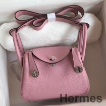 Hermes Mini Lindy Handgefertigte Tasche Aus Rosa Clemence Leder
