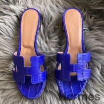 Hermes Oasis Sandalen aus mattblauem Niloticus-Krokodil