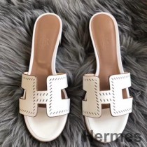 Hermes Oasis Sandalen aus weißem perforiertem Epsom-Leder