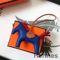 Hermes Rodeo Horse Taschenanhänger aus blauem/kamarelfarbenem/rotem Leder