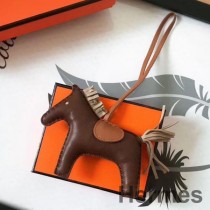 Hermes Rodeo Horse Bag Charm In Cafe/Camarel/Grau Leder