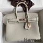 Handgefertigte Hermes Birkin 25 Retourne-Tasche aus perlgrauem Clemence-Leder