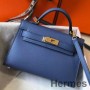 Hermes Kelly Mini II Tasche aus Epsom-Leder in Achatblau GHW