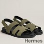 Hermes Herren Genius Sandalen aus grünem Wildleder-Kalbsleder